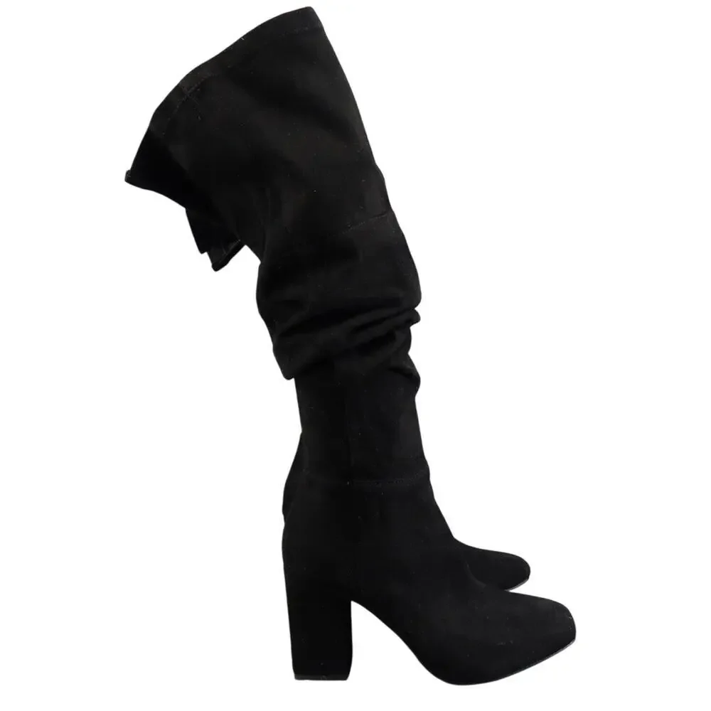 BP Shoes Womens 5.5 Boots Fashion Over The Knee Block Heel Zip Black Square Toe
